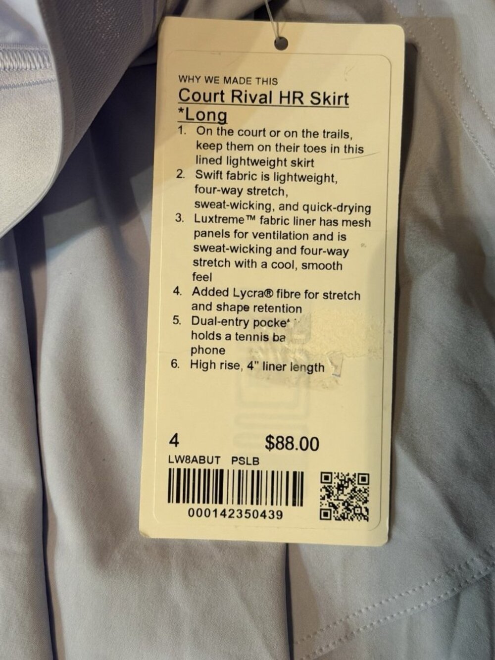 Lululemon Court Rival HR Skirt Long size 4, NWT Running Yoga Athleisure Workout - Picture 3 of 6